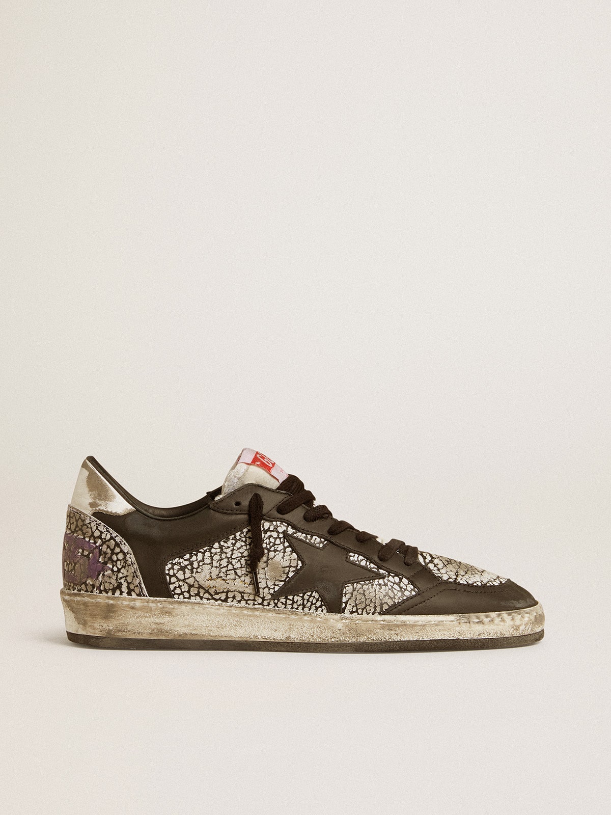 Men's Ball Star in elephant-print leather with black leather star