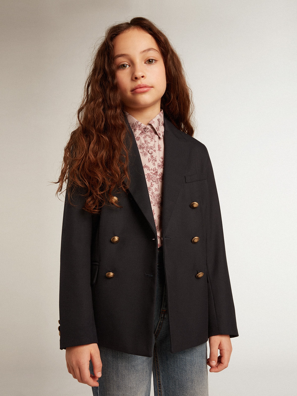 Boys' dark blue double-breasted buttoned blazer