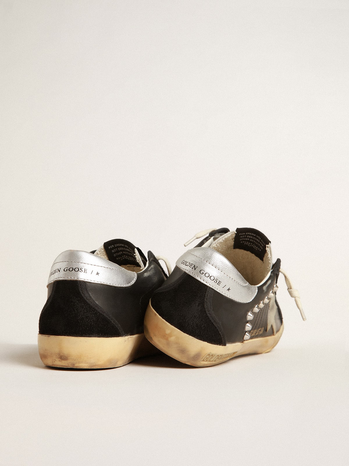 Women's Super-Star in black leather and suede with silver studs