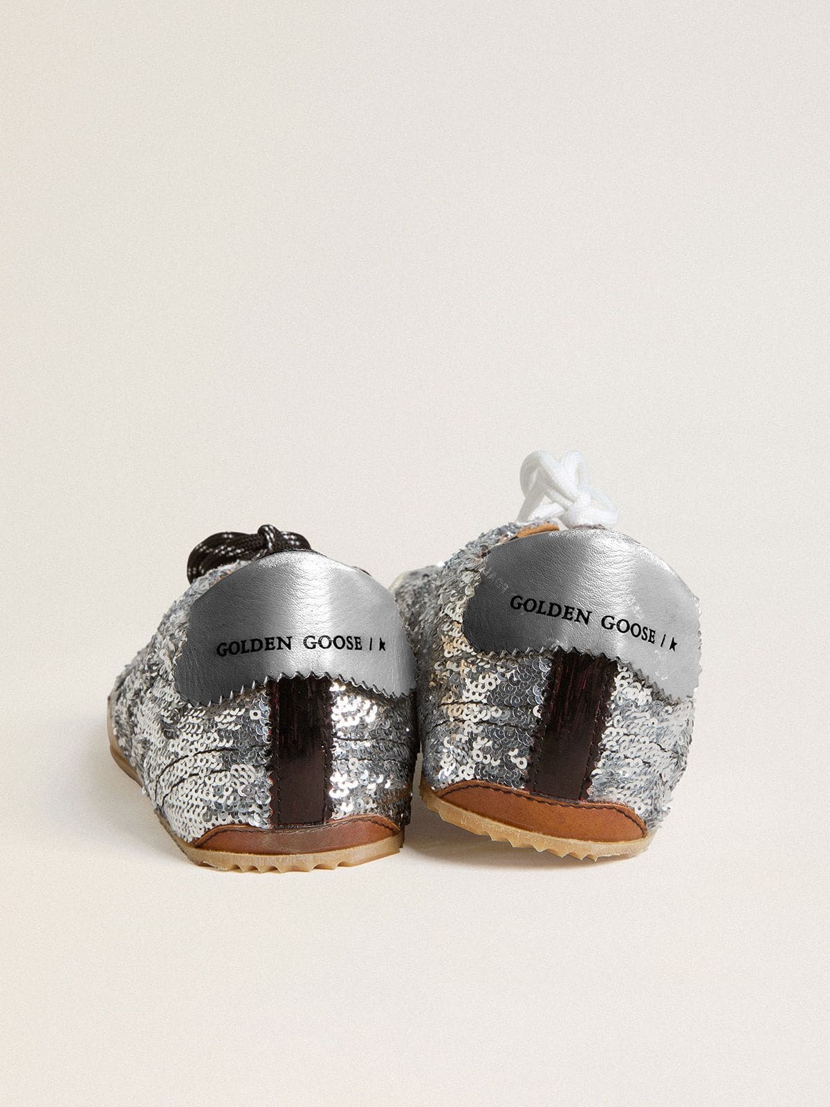Women's True-Star in silver sequins with black star and beige leather heel tab