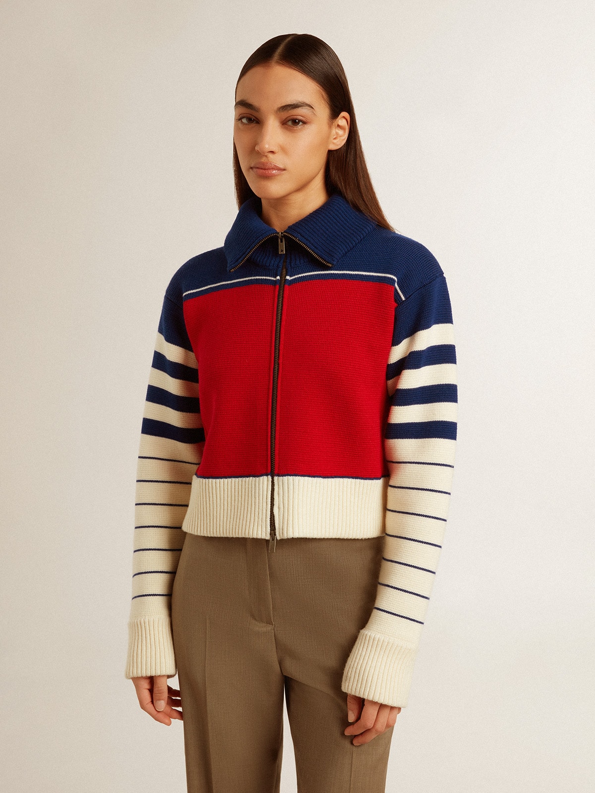 Women's multicolor striped wool cropped sweatshirt