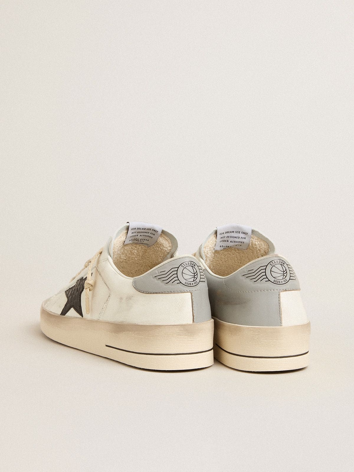 Men's Stardan in white nappa with croc-print leather star and gray heel tab