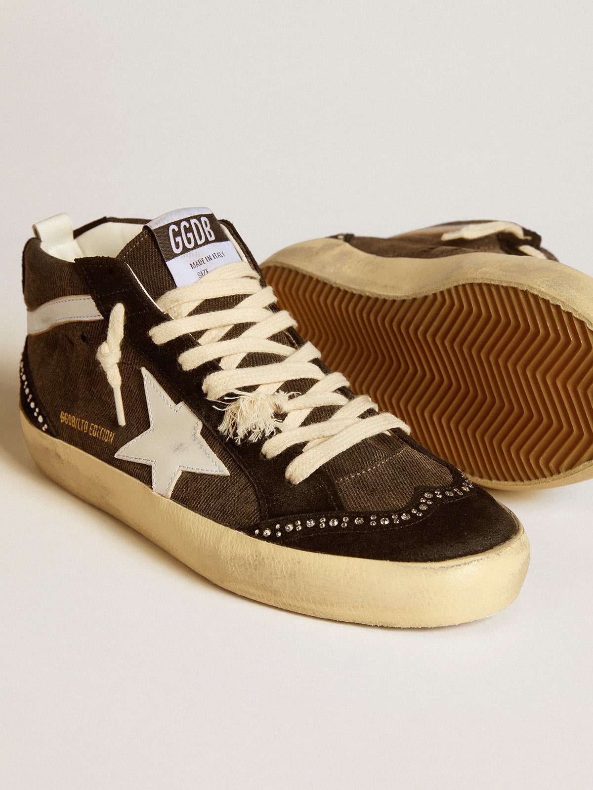 Mid Star LTD in black denim with suede inserts with Swarovski crystals