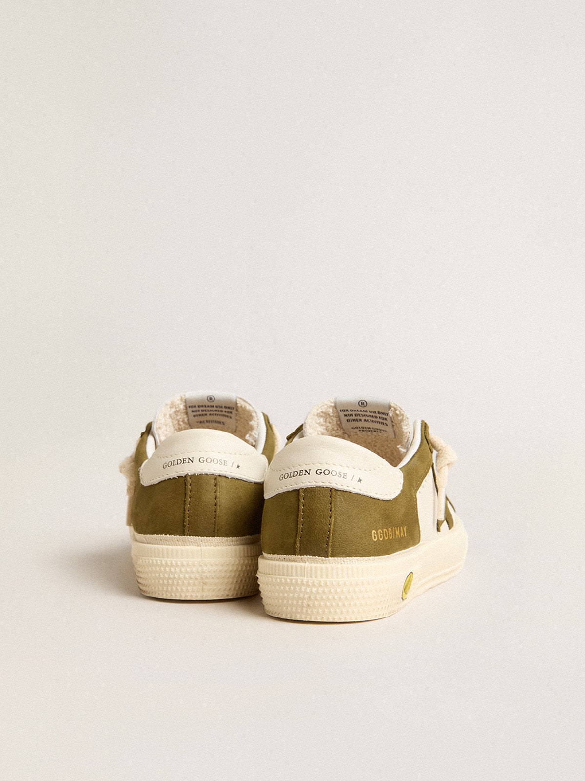 May Junior in white and military green leather