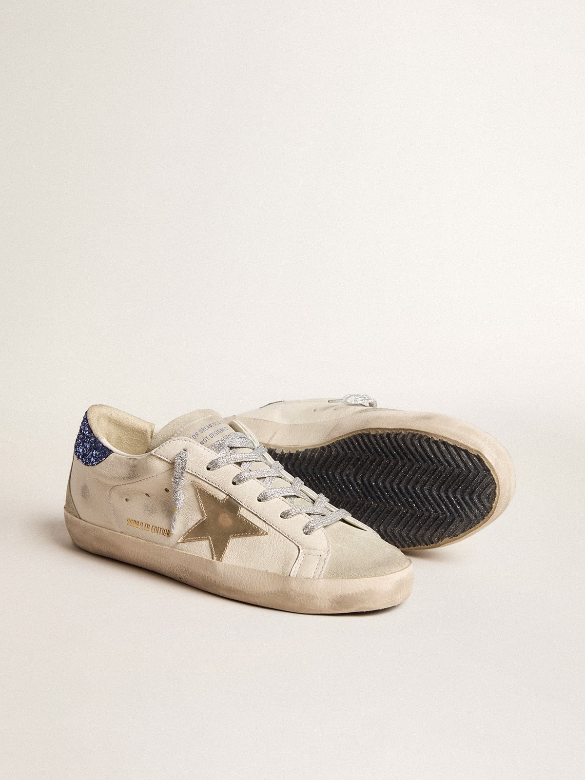 Women's Super-Star LTD in nappa leather with platinum star and blue glitter heel tab