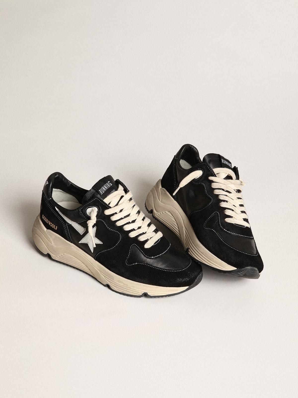 Men's Running Sole in black nappa leather and suede with a white star