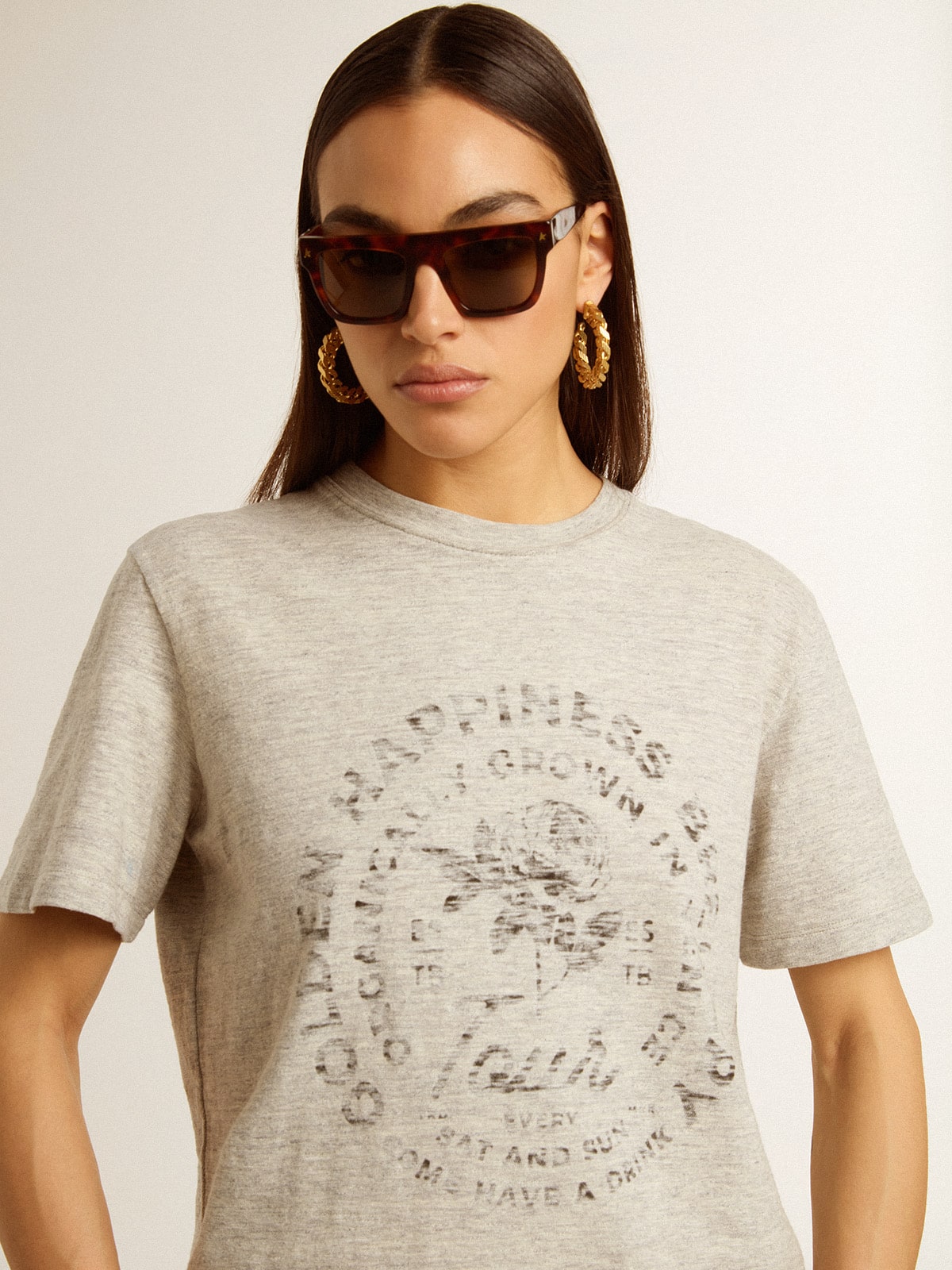 Women's T-shirt in gray melange cotton with seasonal print