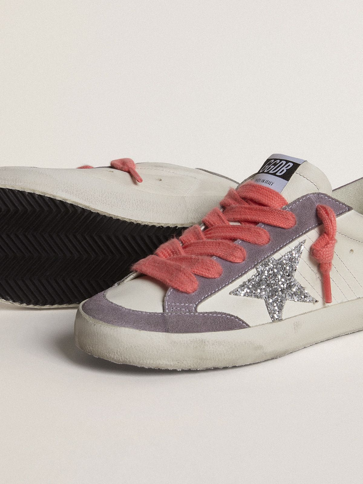 Super-Star with silver glitter star and lilac suede heel tab