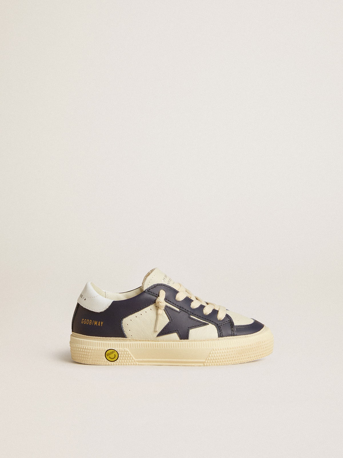 May Junior in white and blue leather with leather star and heel tab
