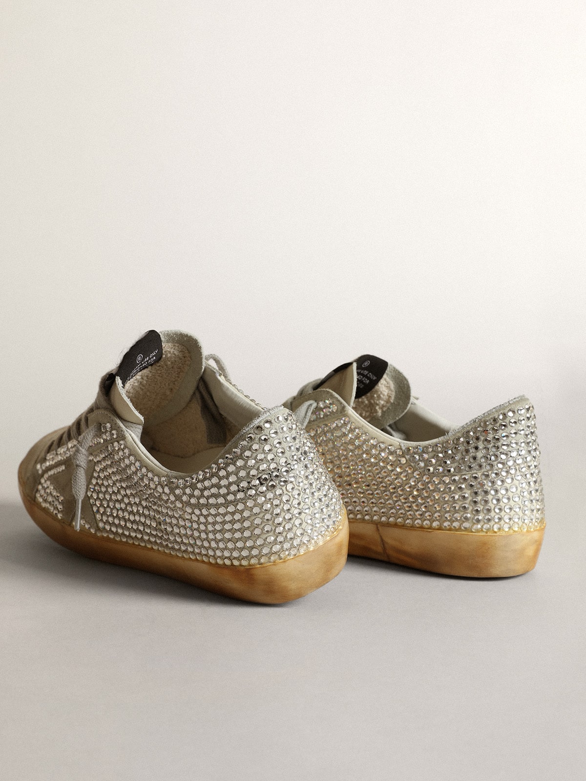 Women's Super-Star in aged white nubuck with Swarovski crystals