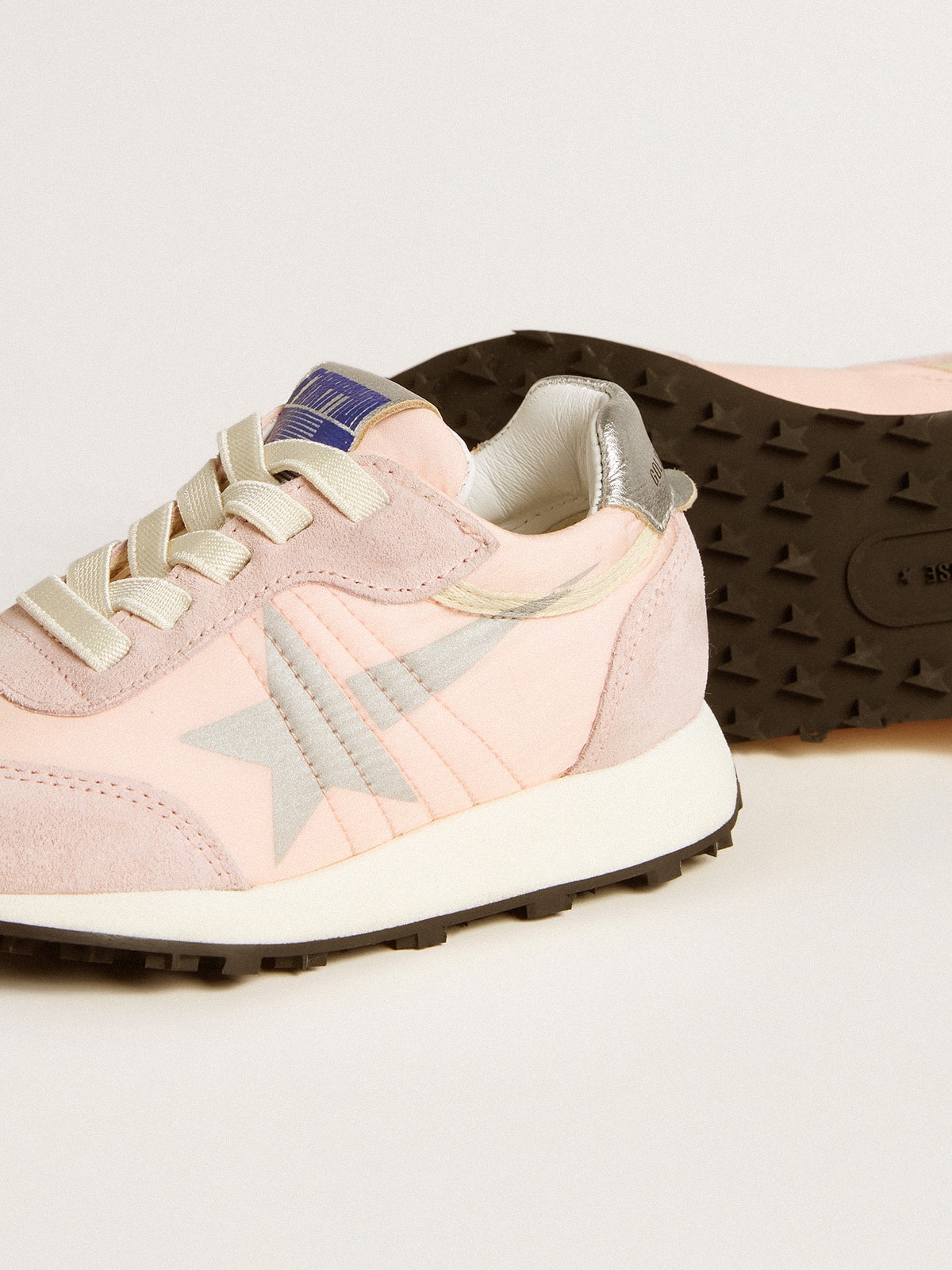 Marathon Young in pink nylon with printed star and leather heel tab