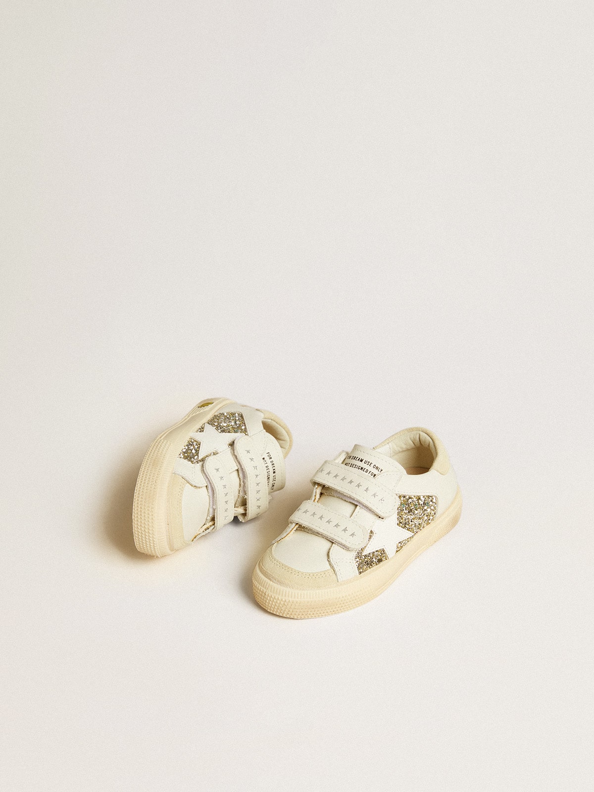 May School Junior in glitter with leather star and suede heel tab