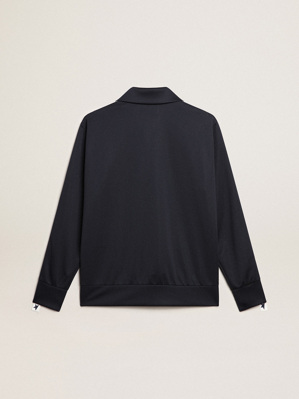 Dark blue sweatshirt with white strip and contrasting blue stars