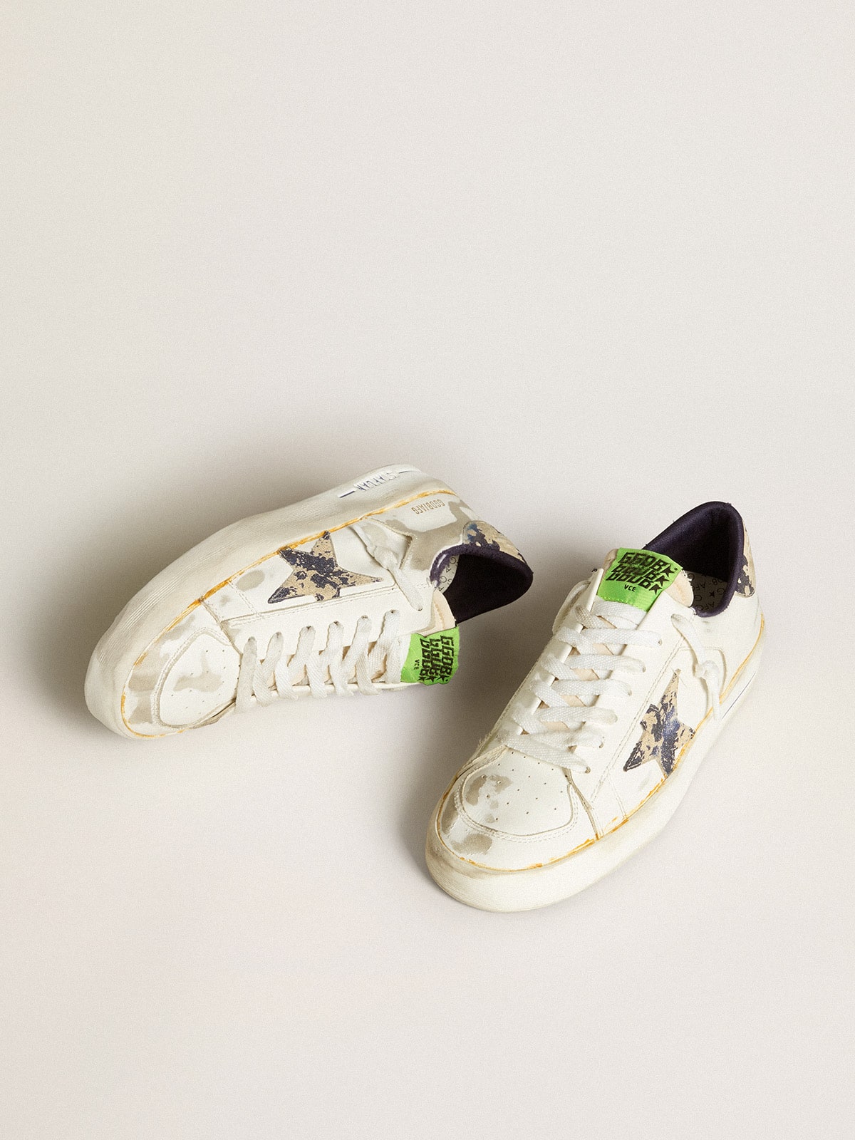 Women's Stardan LAB in white leather with a camouflage star and heel tab