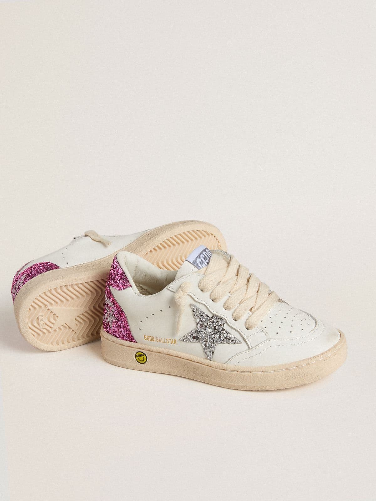 Junior Ball Star with silver glitter star and pink glitter heel tab