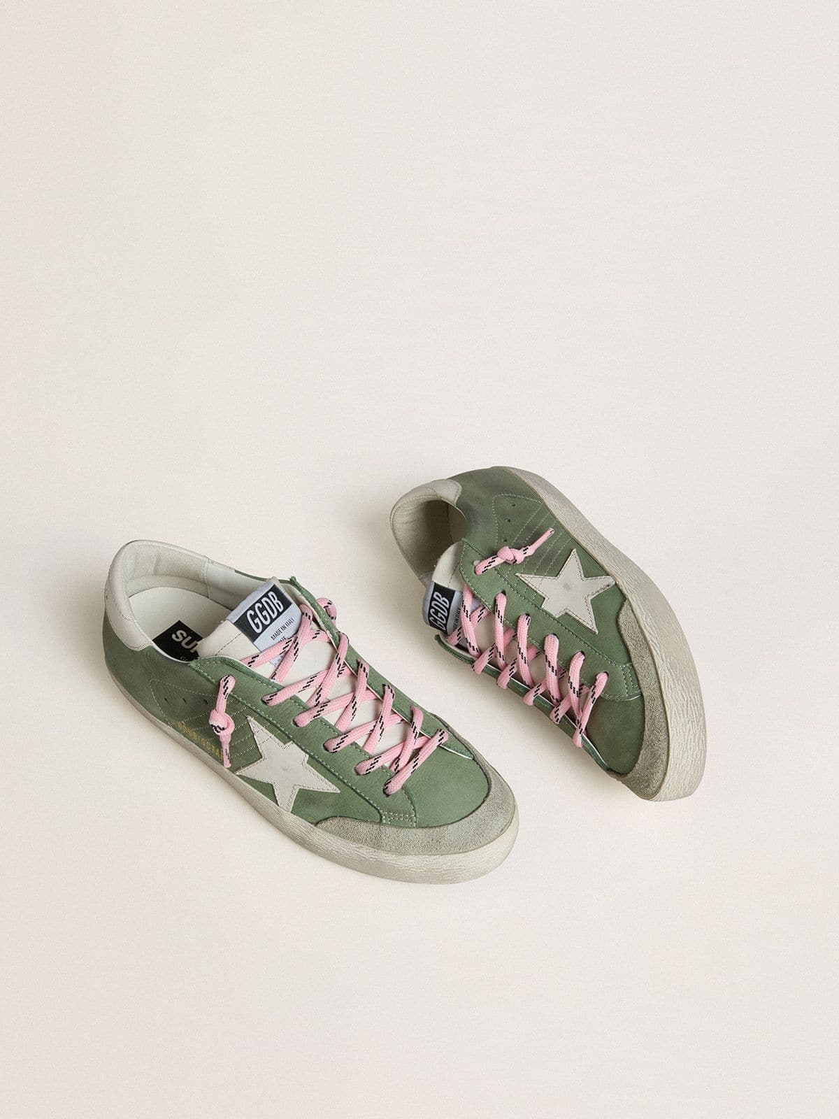 Women's Super-Star LTD in green nubuck with white leather star and heel tab