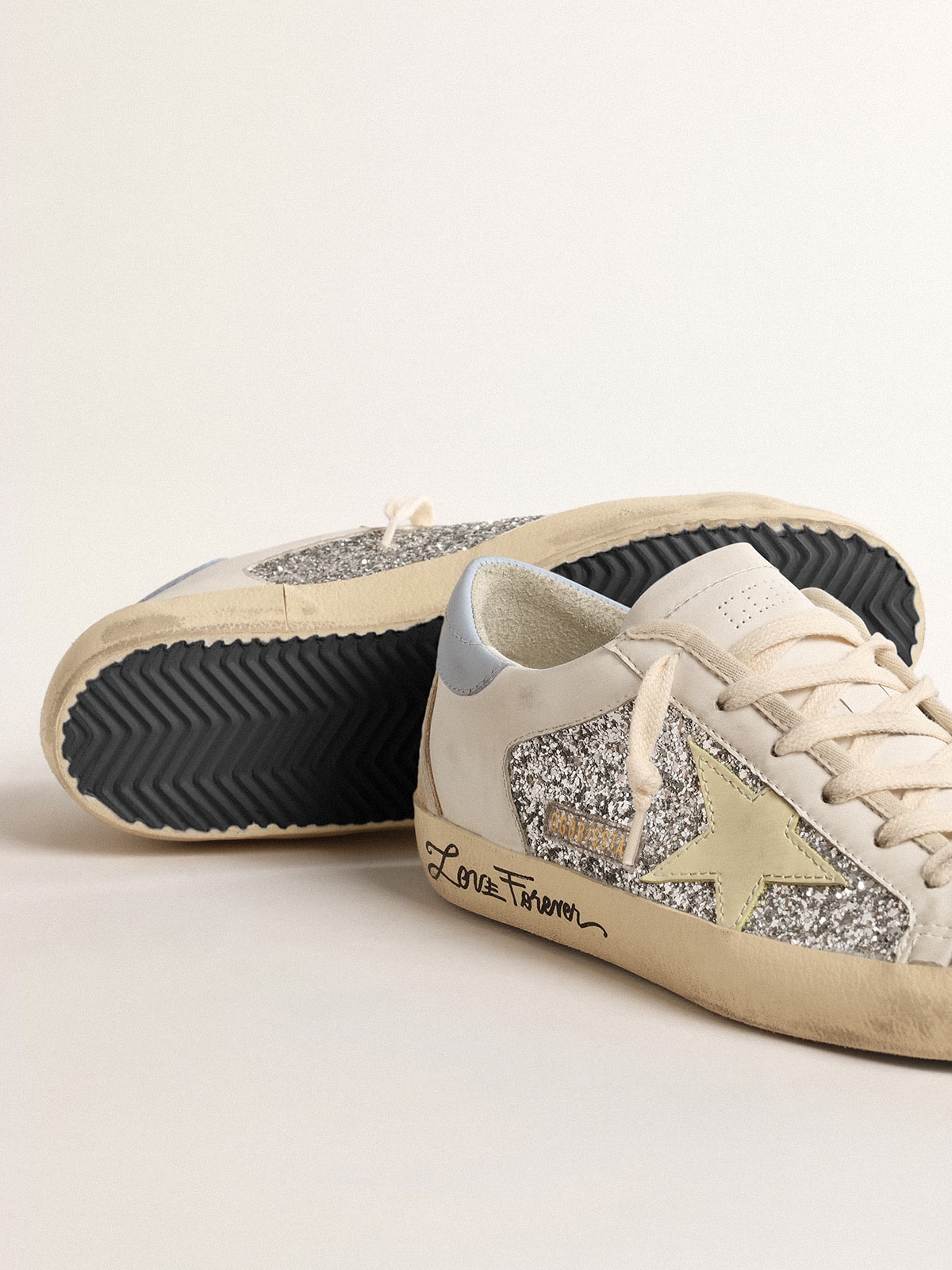 Bio-based Super-Star with silver glitter and yellow leather star