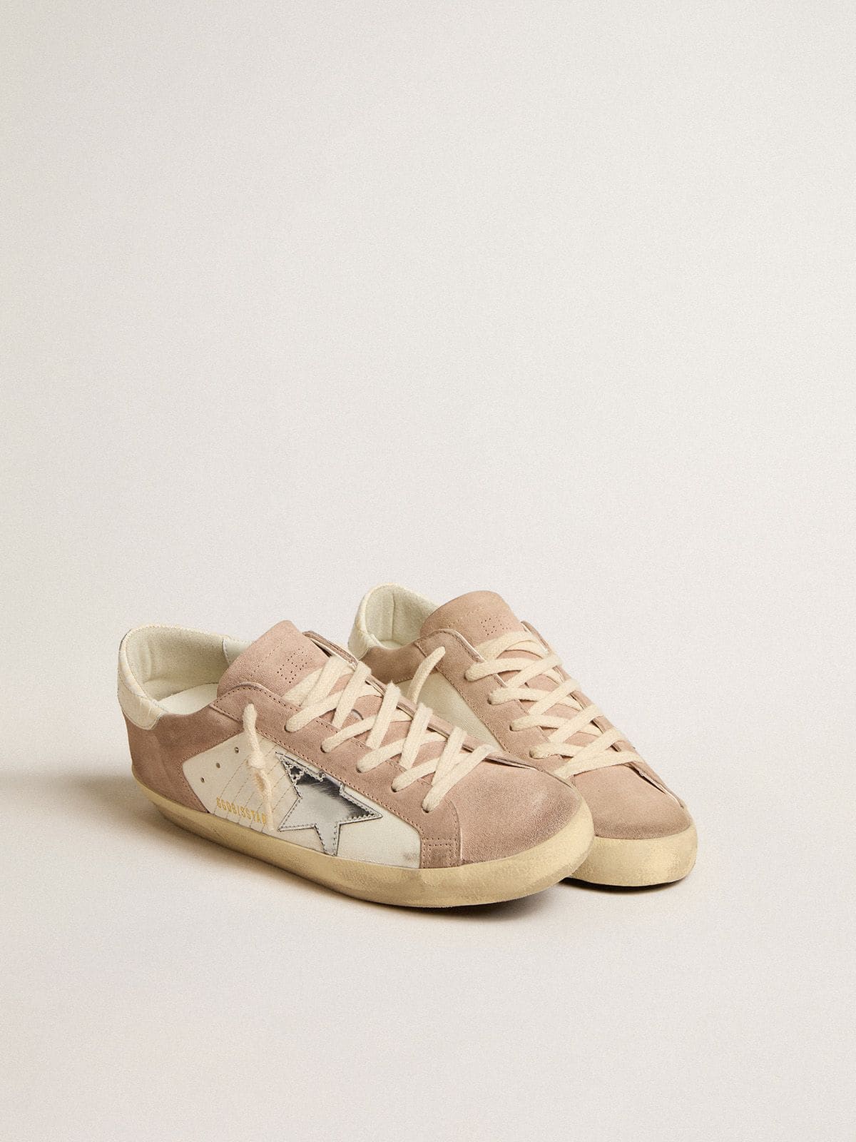 Women's Super-Star sneakers in pink suede with silver metallic leather star