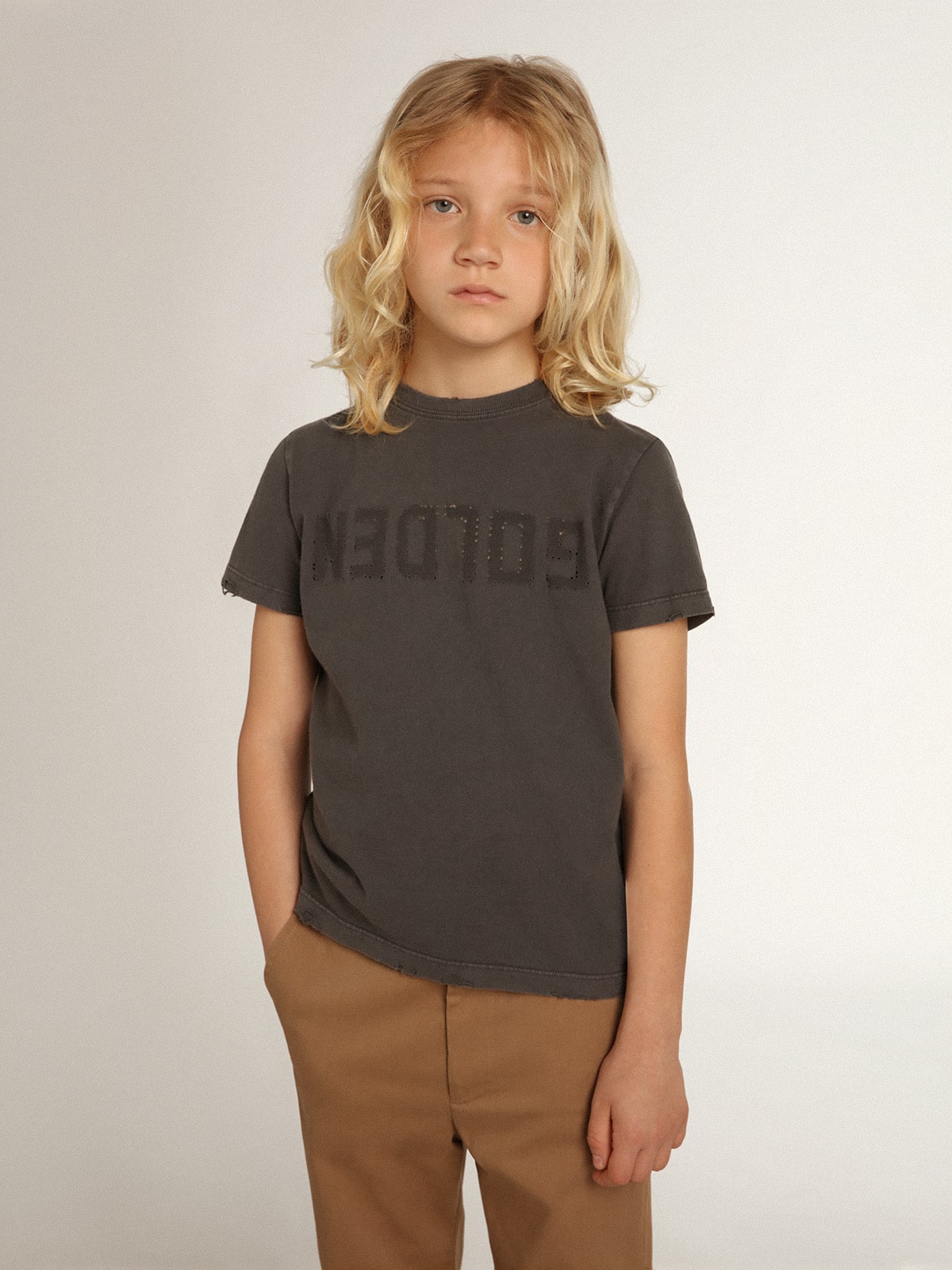 Boys' T-shirt in gray with distressed treatment