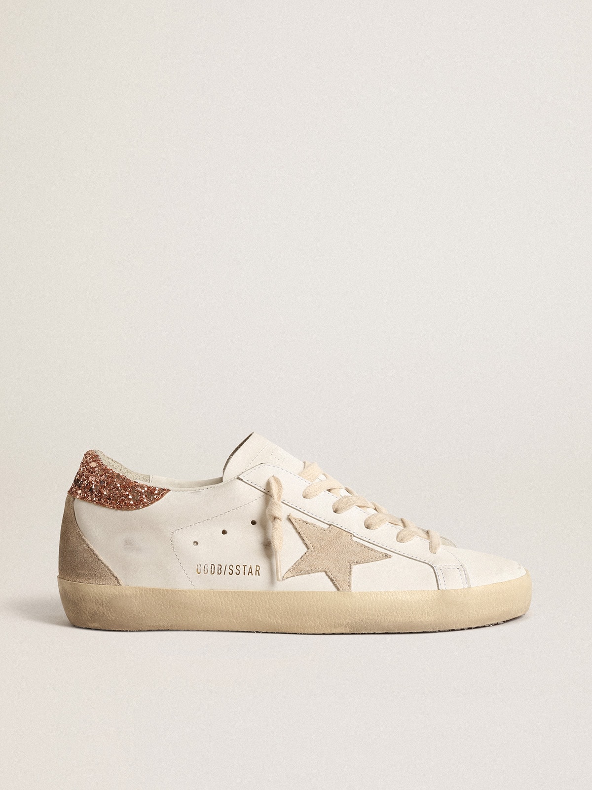 Women's Super-Star with a suede star and peach-pink glitter heel tab