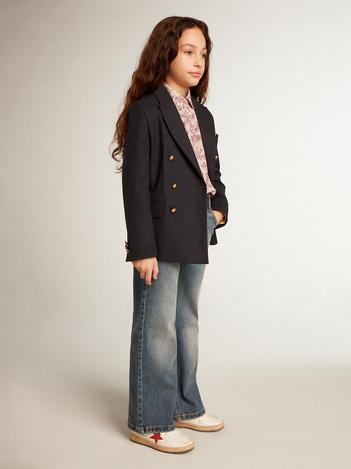 Boys' dark blue double-breasted buttoned blazer