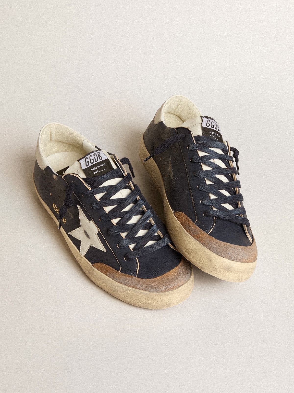 Men's Super-Star in blue nappa leather with white leather star and heel tab