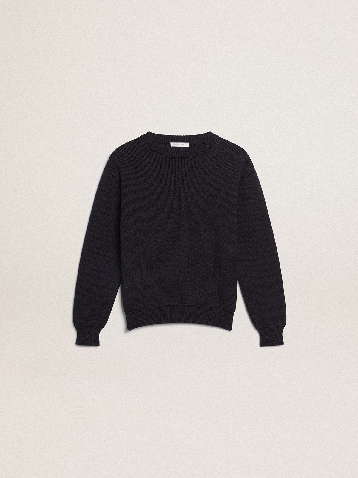 Round-neck sweater in dark blue cotton