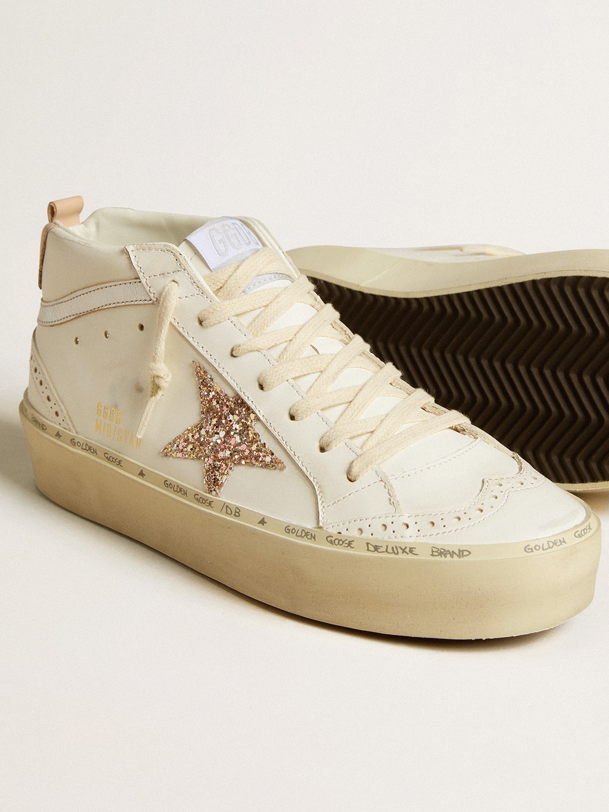 Mid Star with glitter star and metallic silver leather flash