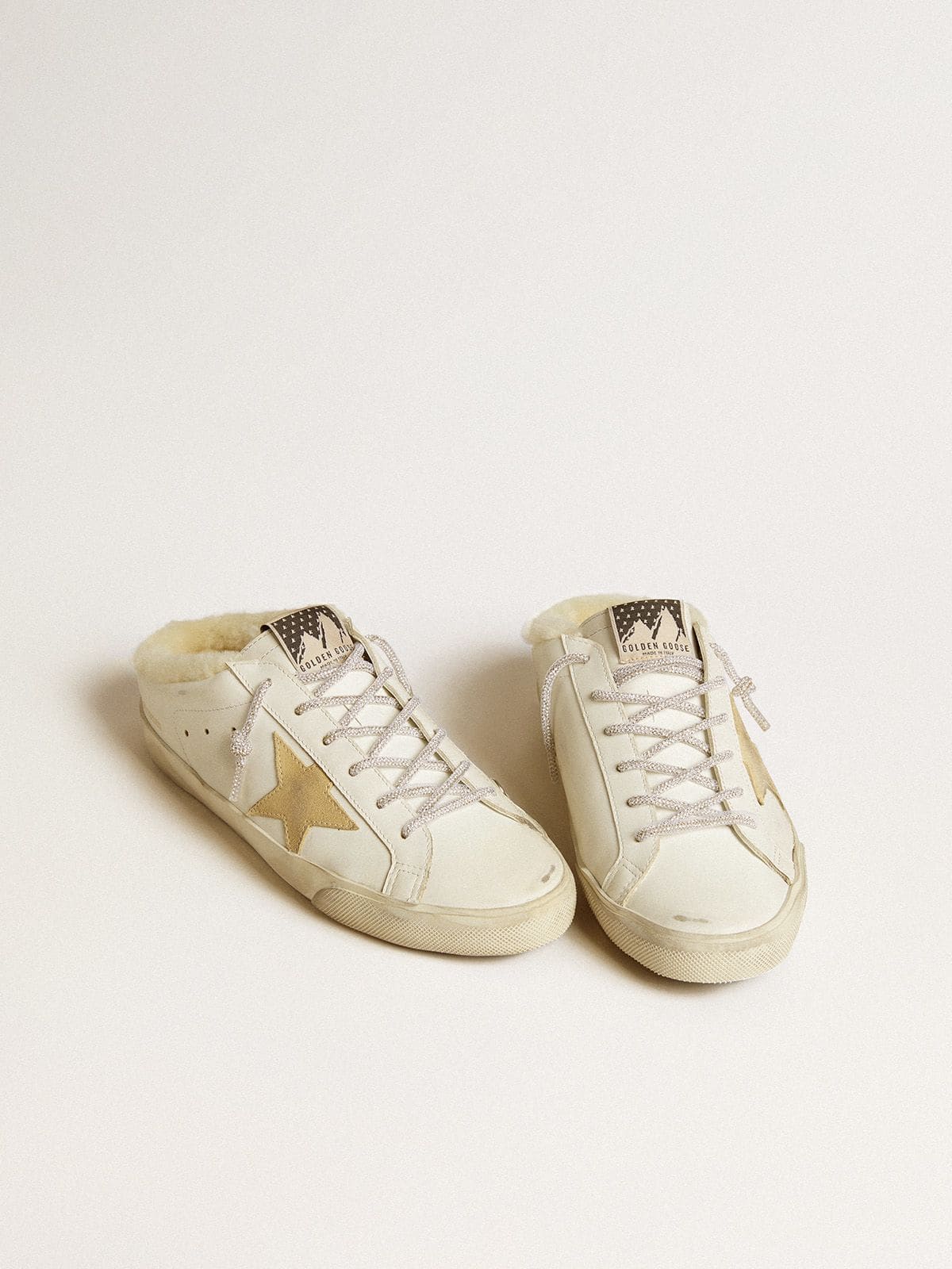 Women's Super-Star Sabots with gold suede star and shearling lining
