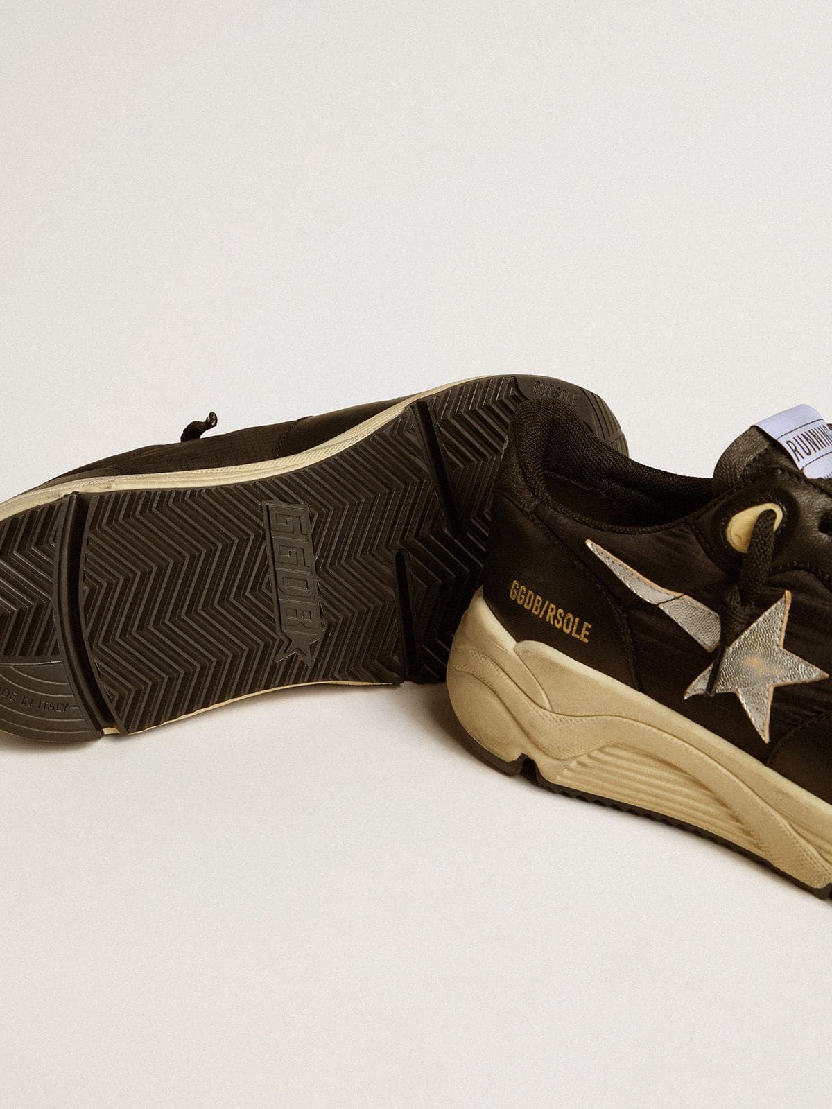 Women's Running Sole in black nappa leather and nylon with a silver leather star