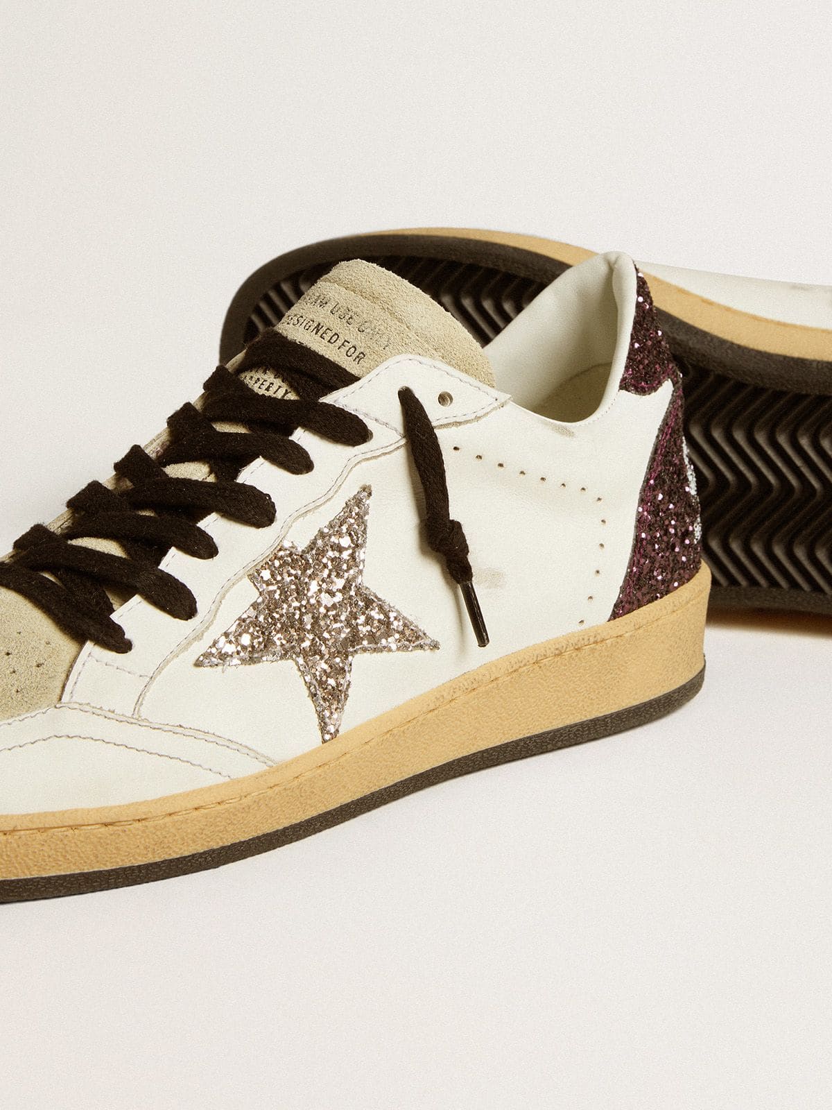 Women's Ball Star in leather and suede with glitter star and heel tab