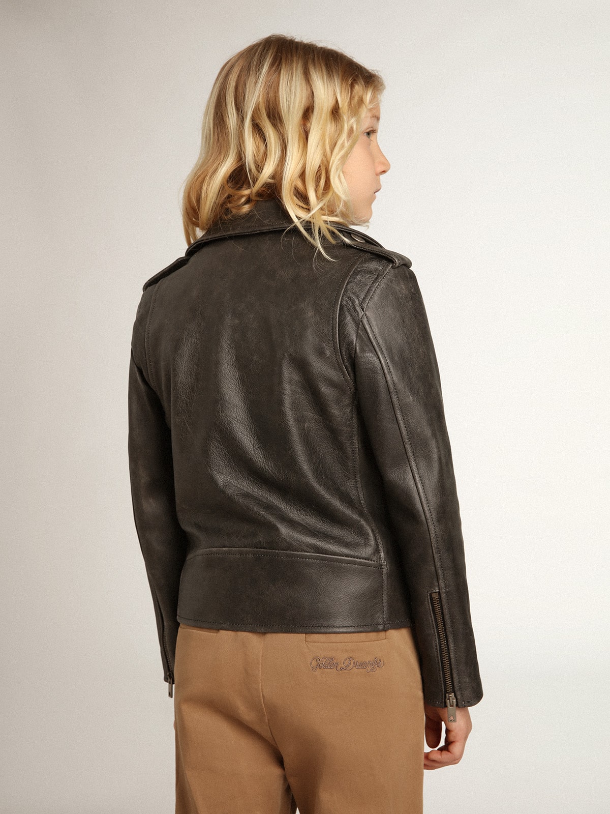 Boys' biker jacket in distressed leather