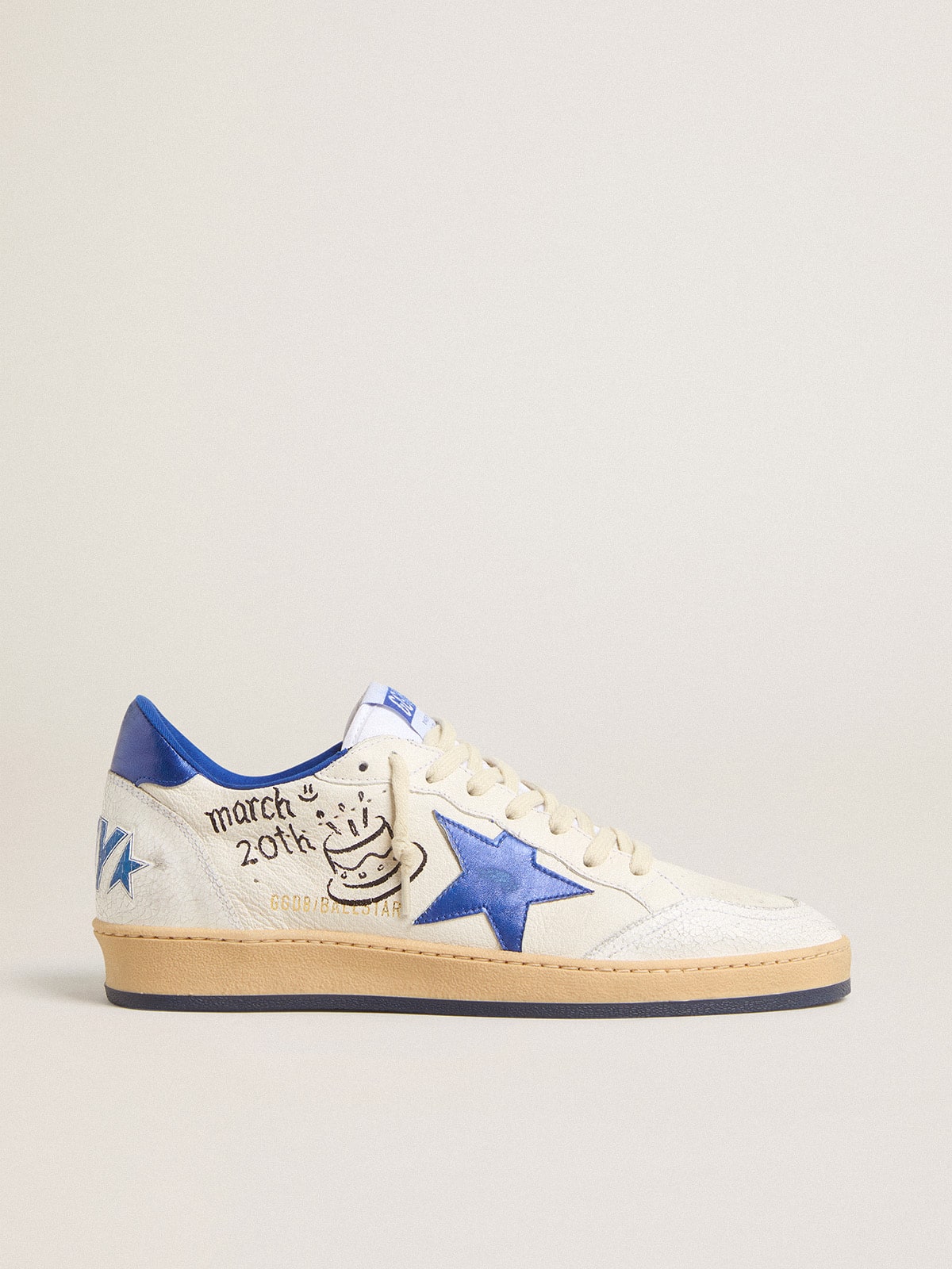 Women's Ball Star Wishes in white nappa leather with bright blue star and heel tab