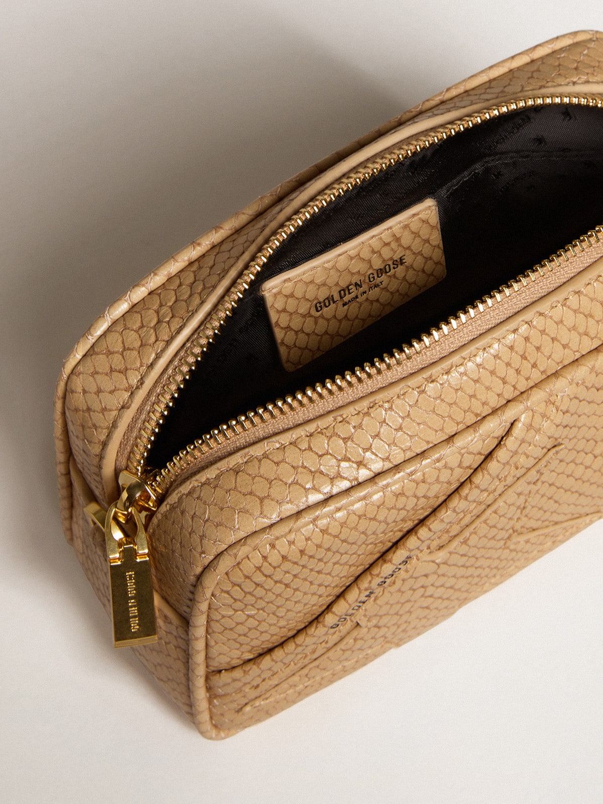 Mini Star Bag in beige snake-print leather