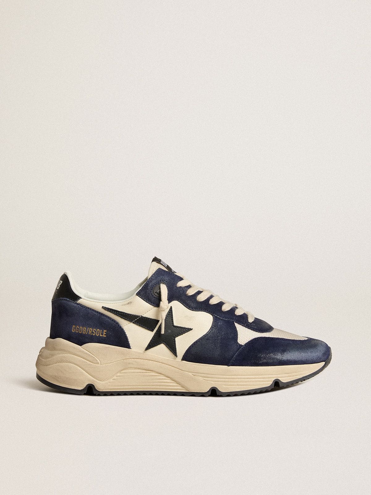 Men's Running Sole in black and beige nappa leather with black star and heel tab