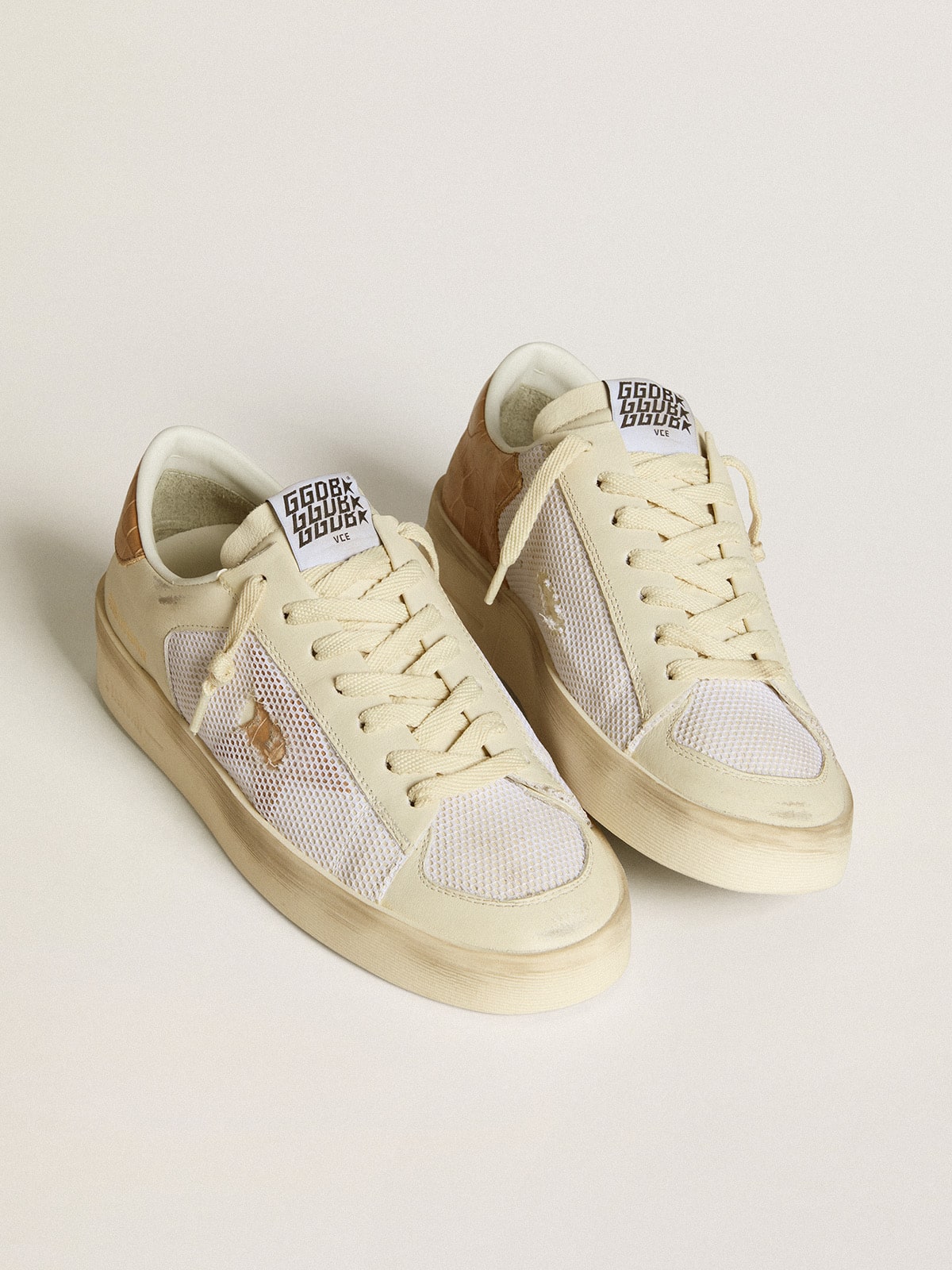 Stardan LTD with beige leather star and crocodile beige leather heel tab