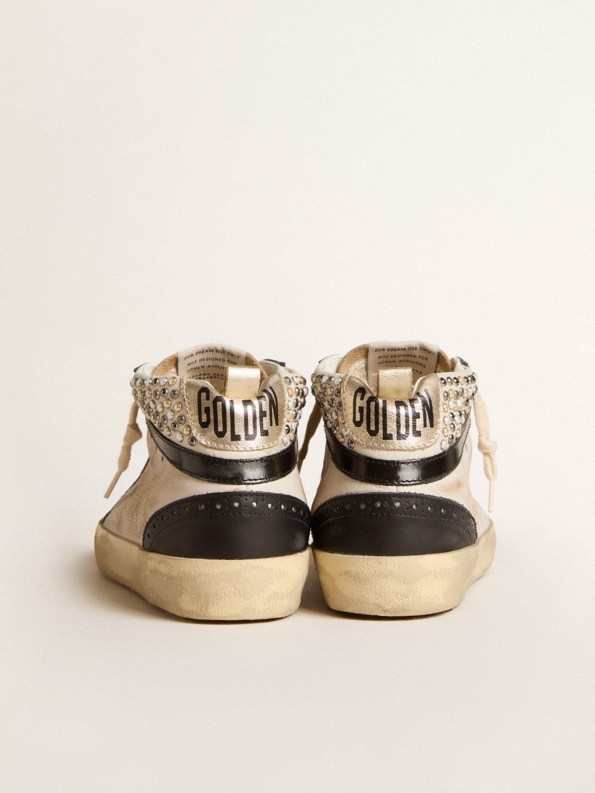 Women's Mid Star LTD in black and white leather with pearls and perforated star