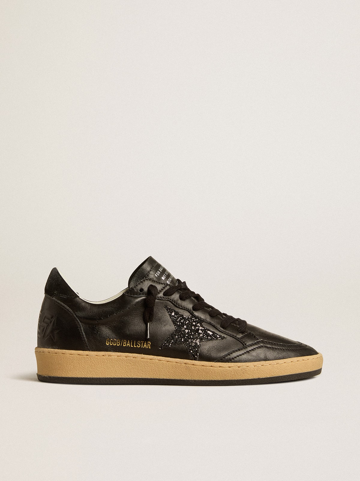 Women's Ball Star in black nappa with black glitter star and suede heel tab
