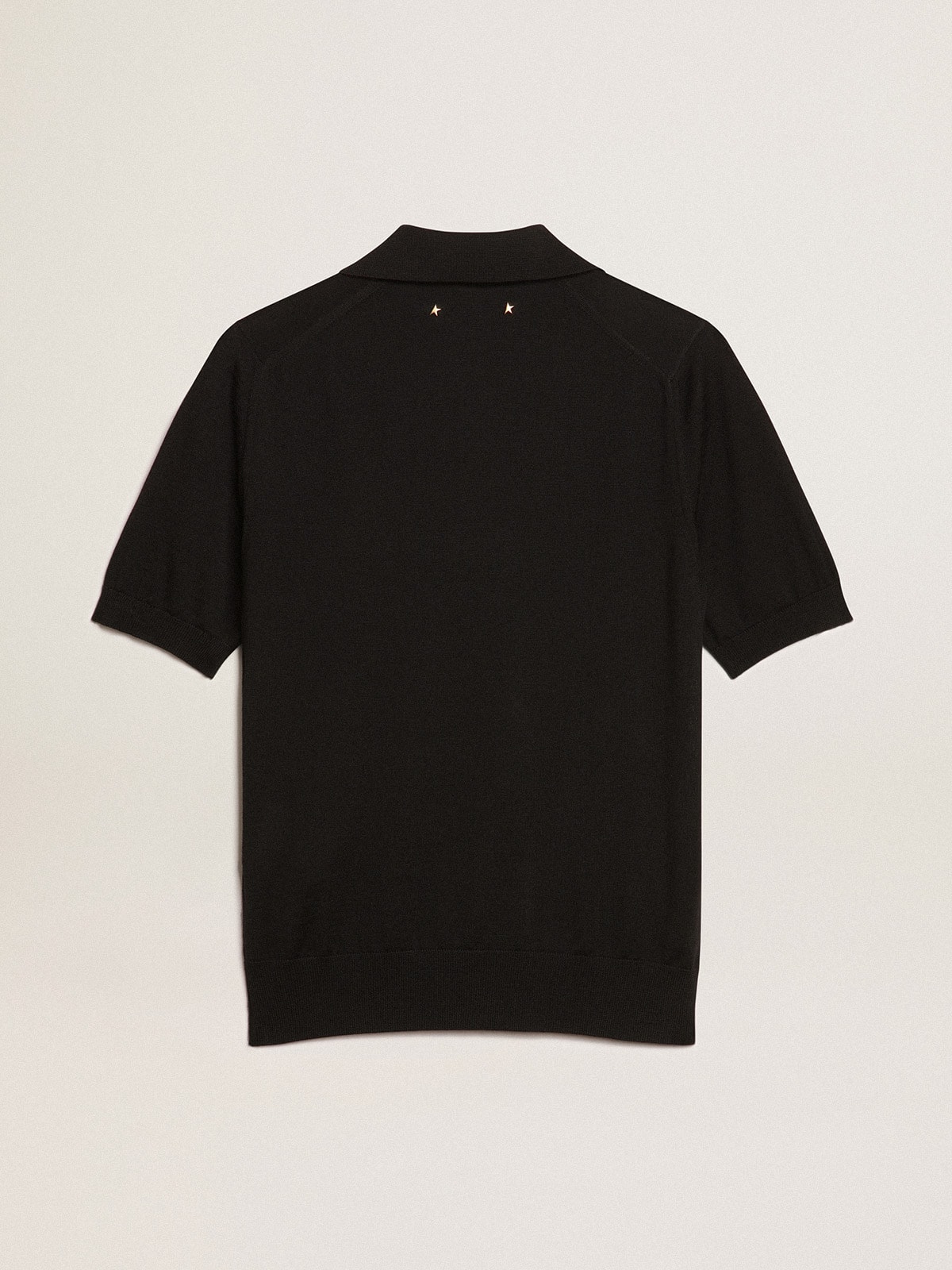 Women's polo shirt in black merino wool