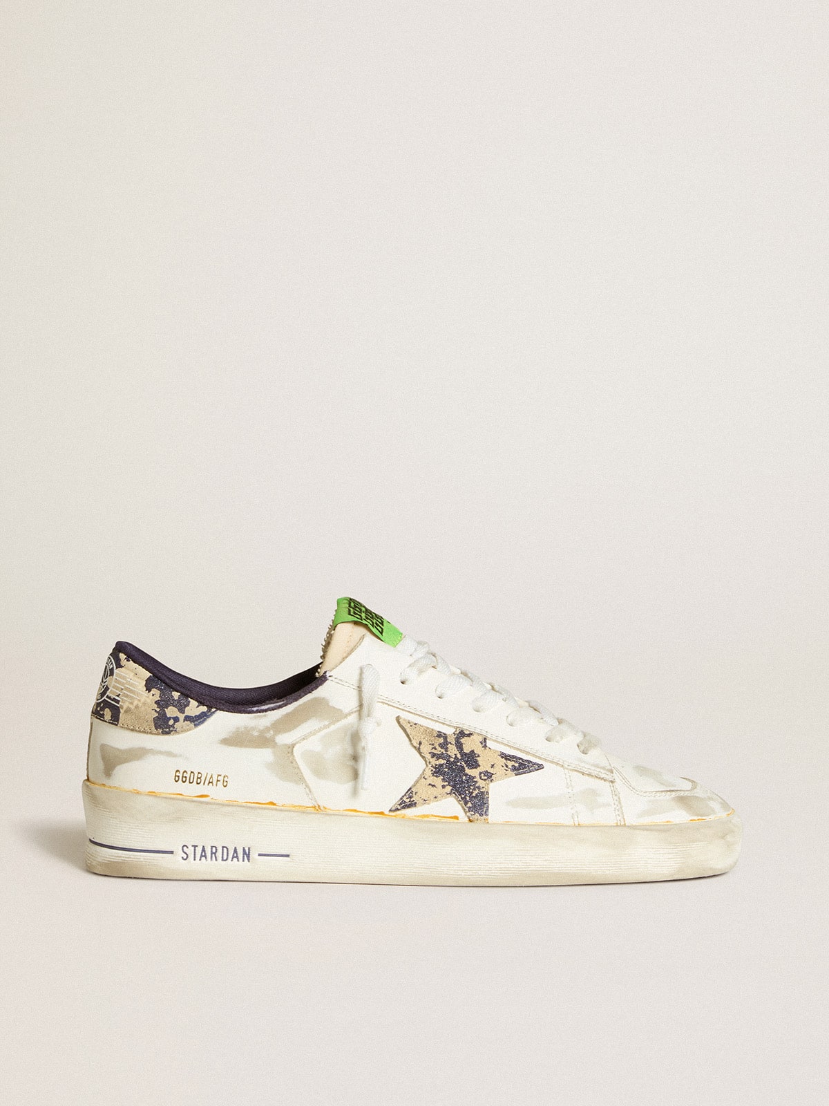 Men's Stardan LAB in white leather with a camouflage star and heel tab