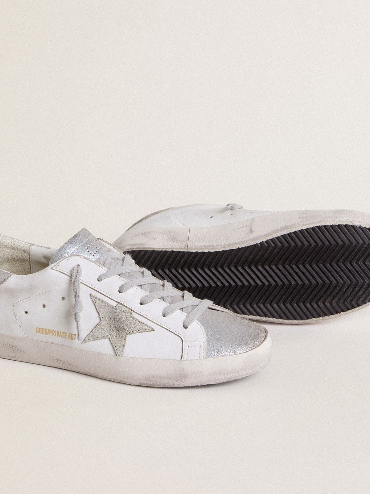 Women's Super-Star with gray suede star and silver glitter inserts