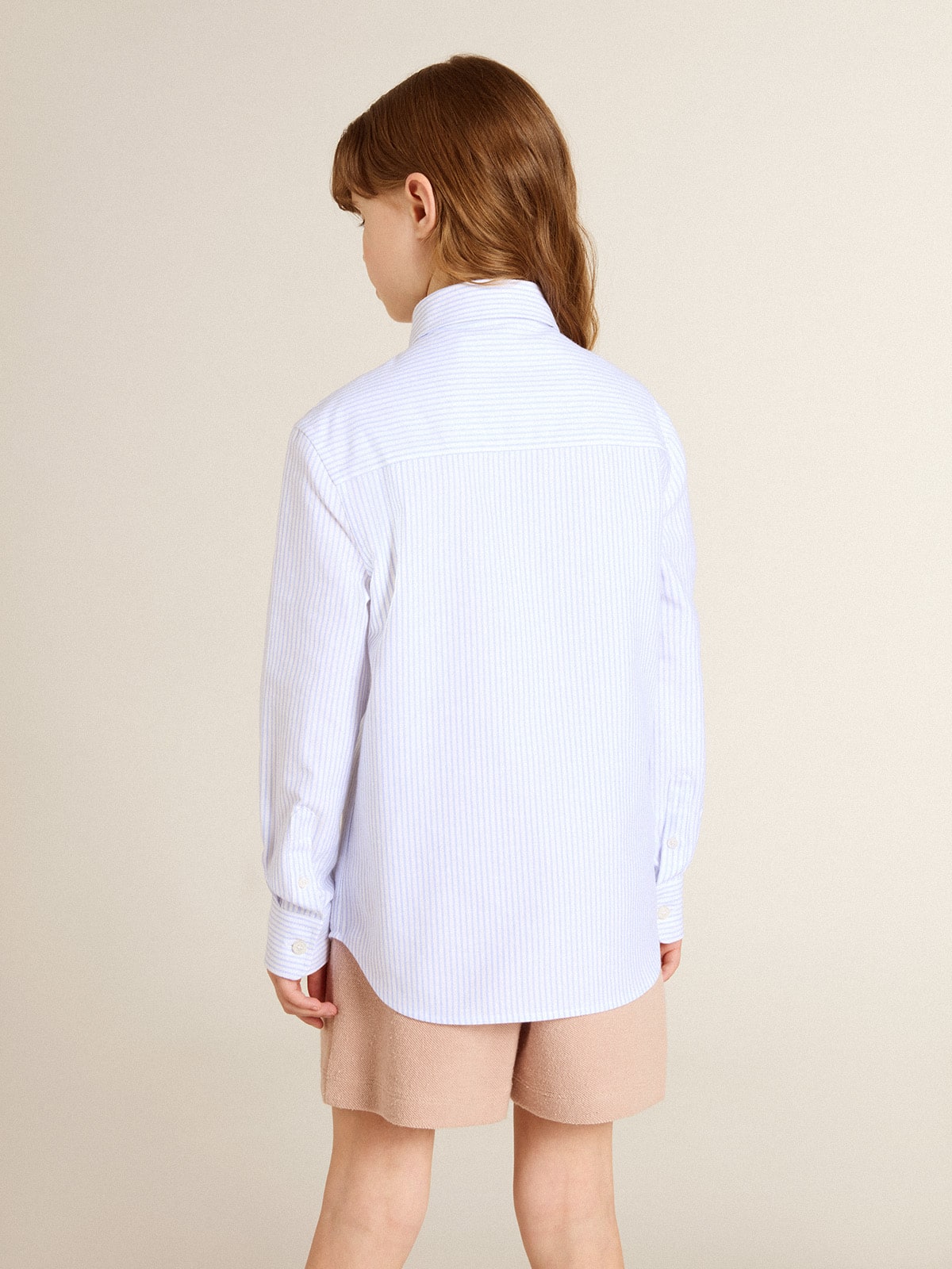 Girls' striped shirt with embroidered lettering on the pocket