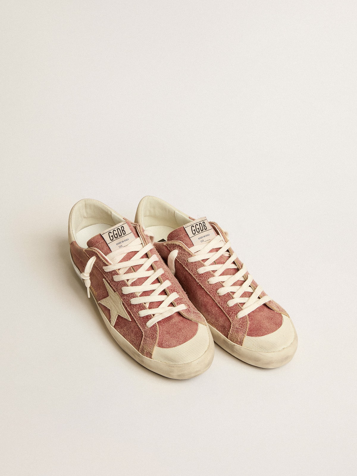 Men's Super-Star in red leather with cream nubuck star and heel tab