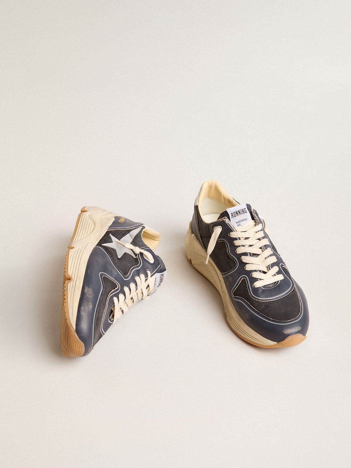 Men's Running Sole in dark blue nappa leather and black nylon with a silver star
