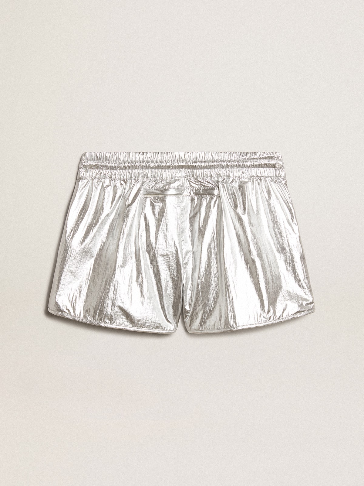 Women's running shorts in silver fabric