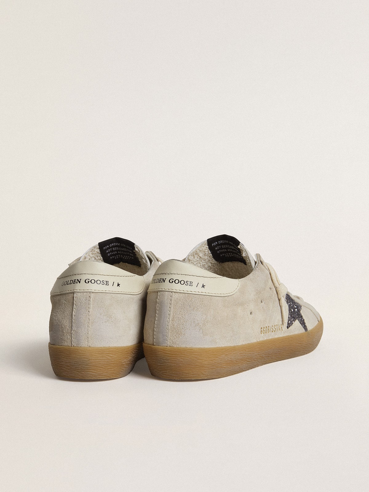 Women's Super-Star in ice-gray suede with silver glitter star and leather heel tab