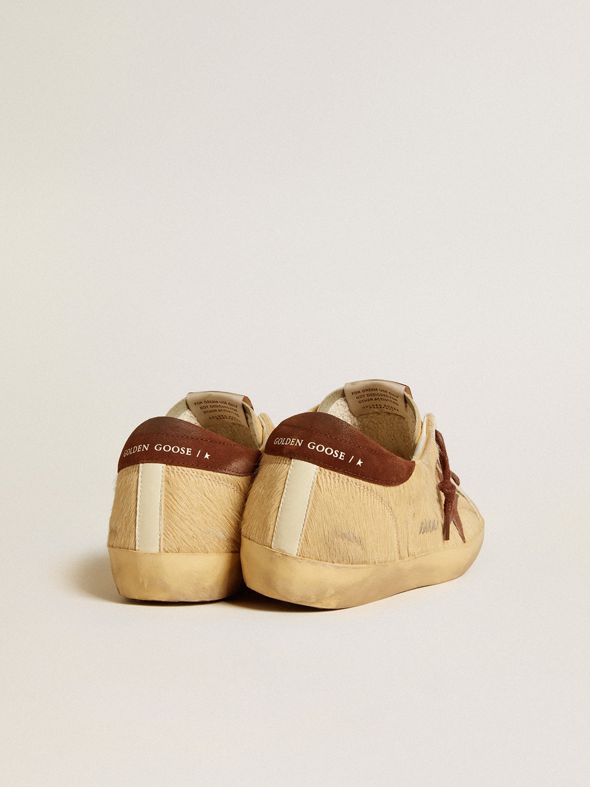 Women's Super-Star in beige pony skin with brown suede star and heel tab