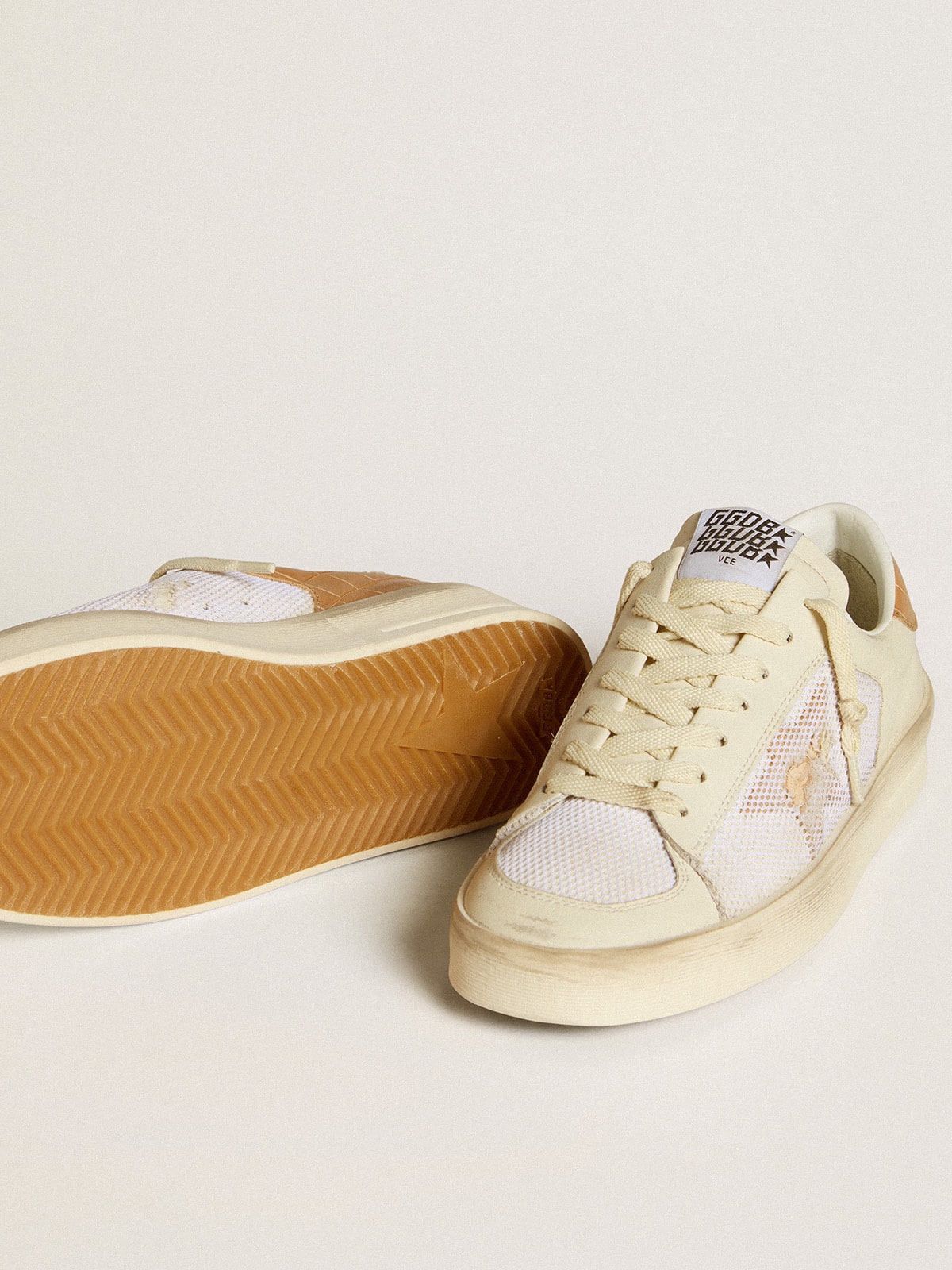 Stardan LTD with beige leather star and crocodile beige leather heel tab