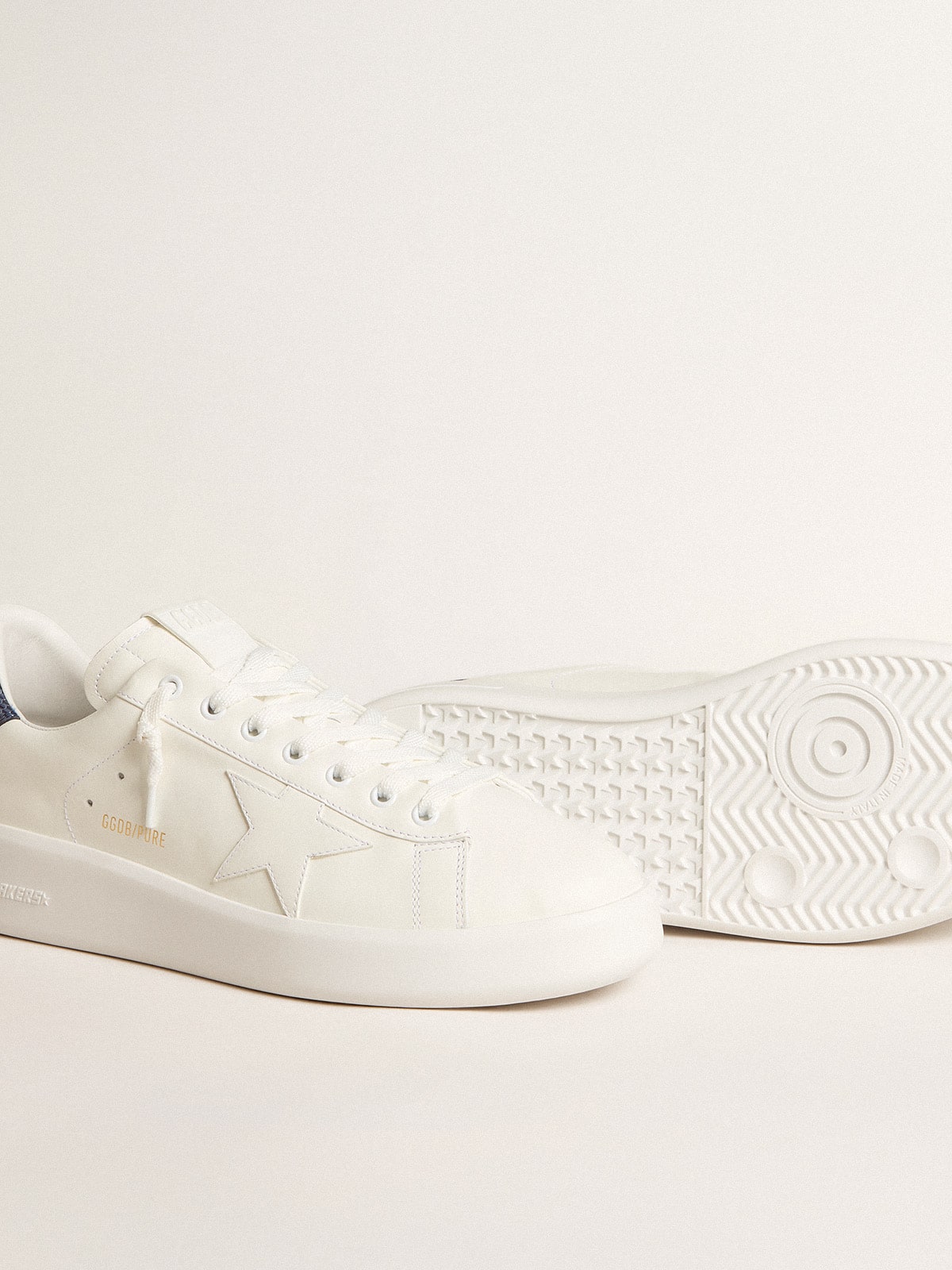 Men's Purestar in leather with white star and blue lizard leather heel tab