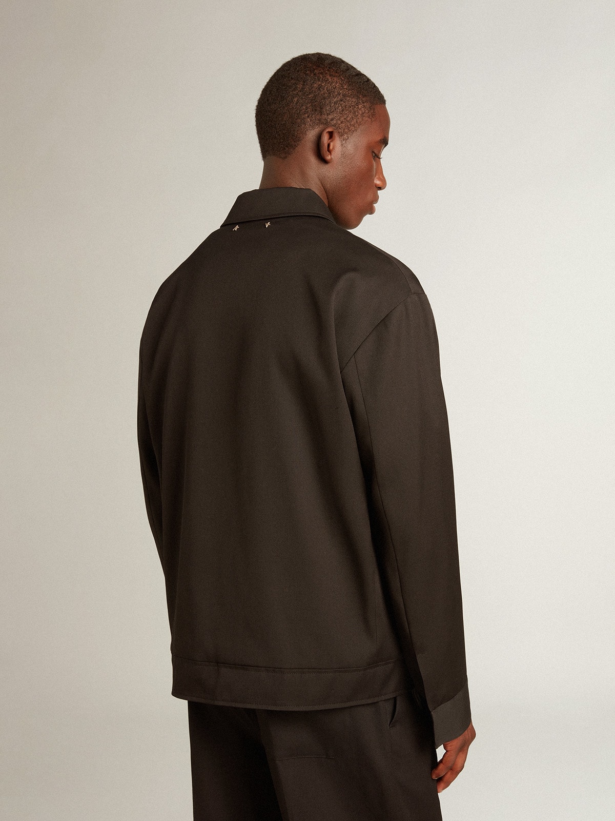 Men's zip-up jacket in black wool gabardine